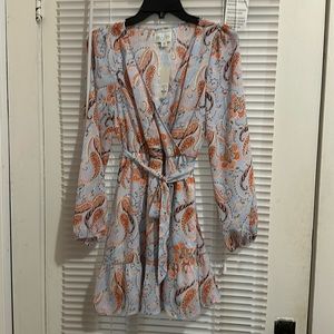 NWT! francesca’s blue orange paisley wrap dress!